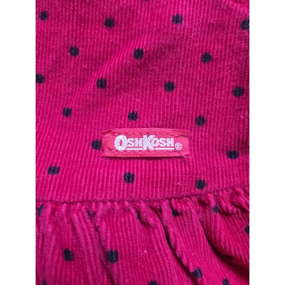 VTG 90s OshKosh B'Gosh Red Corduroy Jumper Dress Polka Dot Girls Sz 5 USA